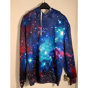 Long sleeve 3D printed galaxy graphic pull over hoodie with vibrant colors